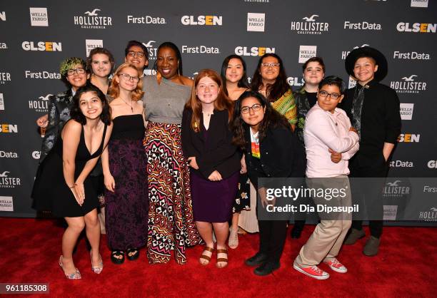 Founder, Me Too Movement Tarana Burke and attend student hosts attend the GLSEN 2018 Respect Awards at Cipriani 42nd Street on May 21, 2018 in New...