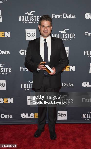 Hollister Co. VP & Head of Marketing Michael Scheiner poses with Corporate Ally Award at the GLSEN 2018 Respect Awards at Cipriani 42nd Street on May...