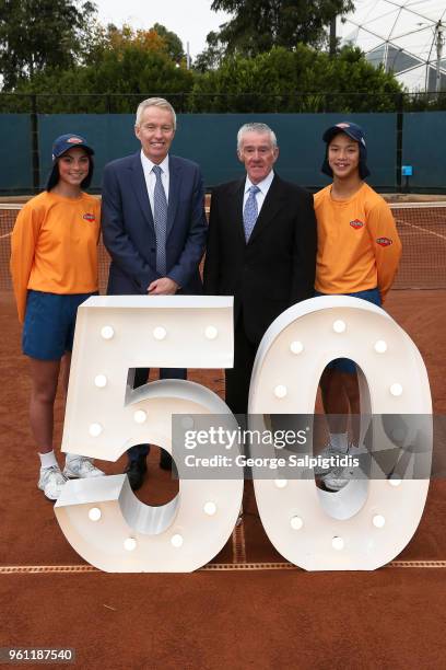 Craig Tiley, Tennis Australia CEO is seen during a press conference at Melbourne Park on May 22, 2018 in Melbourne, Australia. Ken Rosewall,...