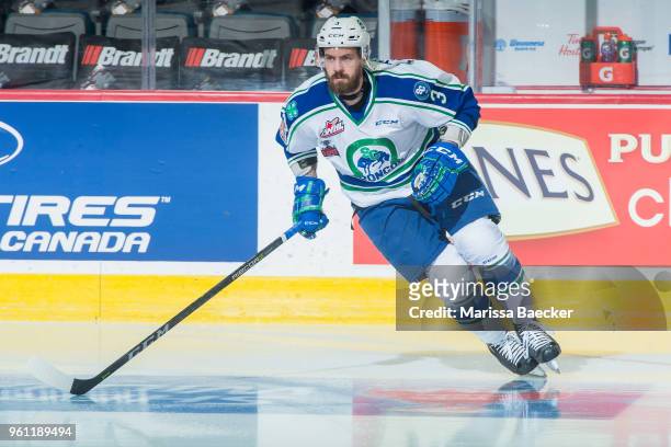 Josh Anderson of Swift Current Broncos warms up against the Acadie-Bathurst Titan during game 2 at the Brandt Centre on May 19, 2018 in Regina,...