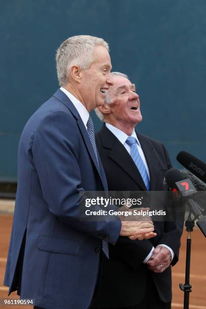 Craig Tiley, Tennis Australia CEO is seen during a press conference at Melbourne Park on May 22, 2018 in Melbourne, Australia. Ken Rosewall,...