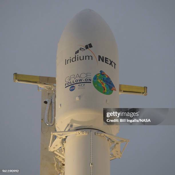 In this handout image provided by NASA, the SpaceX Falcon 9 rocket is seen with the NASA/German Research Centre for Geosciences GRACE Follow-On...