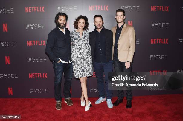 Actor Jason Mantzoukas, writer Jessi Klein and actors Nick Kroll and John Mulaney arrive at the #NETFLIXFYSEE Animation Panel featuring "Big Mouth"...
