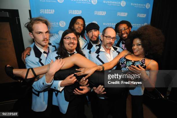 Michael Wait, Alfredo Fratti, Loren Oden, Chris Garcia, Jack Waterson, Adrian Younge and Dionne Gipson of Adrian Younge & the Black Dynamite Sound...