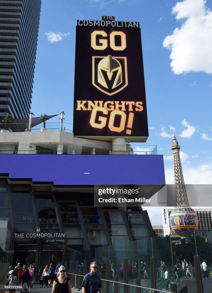Las Vegas Strip Shows Support For Vegas Golden Knights During Stanley Cup Playoffs Run