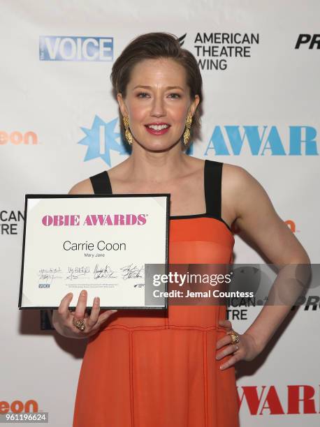 Carrie Coon poses backstage the The 63rd Annual Obie Awards at Terminal 5 on May 21, 2018 in New York City.