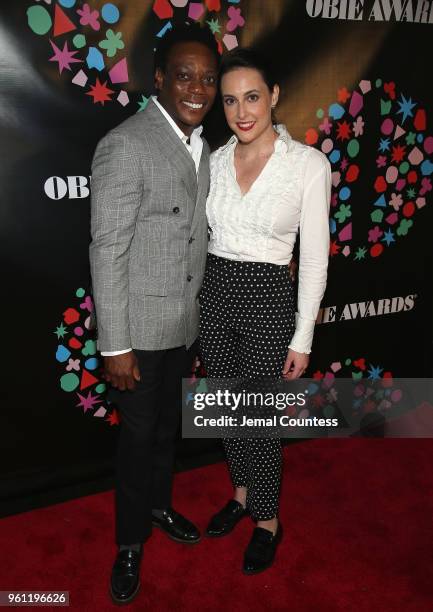 Chukwudi Iwuji and Angela Trevino attends the The 63rd Annual Obie Awards at Terminal 5 on May 21, 2018 in New York City.