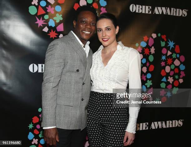Chukwudi Iwuji and Angela Trevino attends the The 63rd Annual Obie Awards at Terminal 5 on May 21, 2018 in New York City.