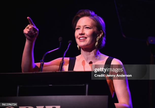 Carrie Coon on stage at the The 63rd Annual Obie Awards at Terminal 5 on May 21, 2018 in New York City.