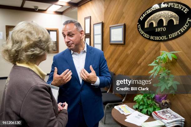 Gil Cisneros, Democrat running for California's 39th Congressional district seat in Congress, speaks members of the Hacienda Heights Improvement...