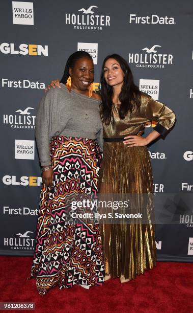 Founder, Me Too Movement Tarana Burke, Inspiration Award Honoree Rosario Dawson attend the GLSEN 2018 Respect Awards at Cipriani 42nd Street on May...