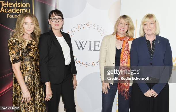 Allyson Fanger, Hala Bahmet, Mary Melton, and Catherine Adair pose for portriat at the Women in Entertainment and The Television Academy Foundation's...