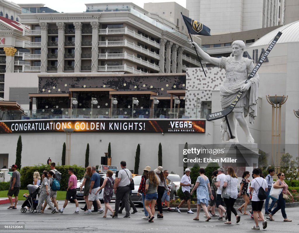 Las Vegas Strip Shows Support For Vegas Golden Knights During Stanley Cup Playoffs Run