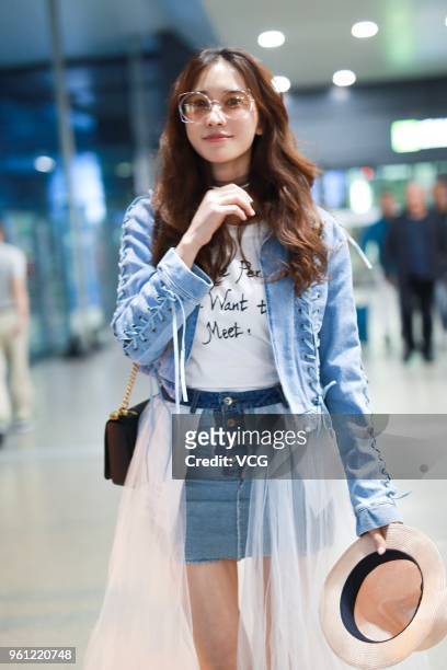 Actress Lin Chi-ling is seen at Shanghai Hongqiao International Airport on May 21, 2018 in Shanghai, China.