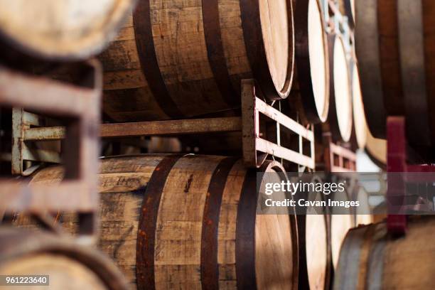 barrels in rack at brewery - barrels stock pictures, royalty-free photos & images