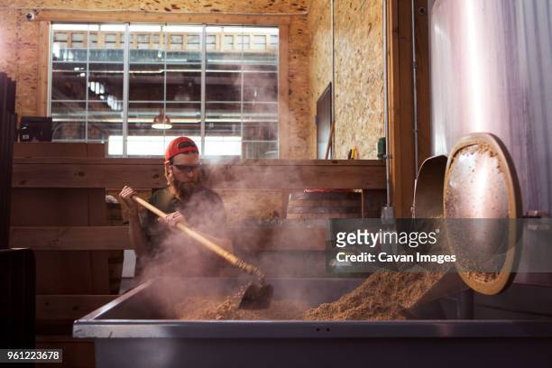 brewer working on machinery at brewery - beer goggles stock pictures, royalty-free photos & images