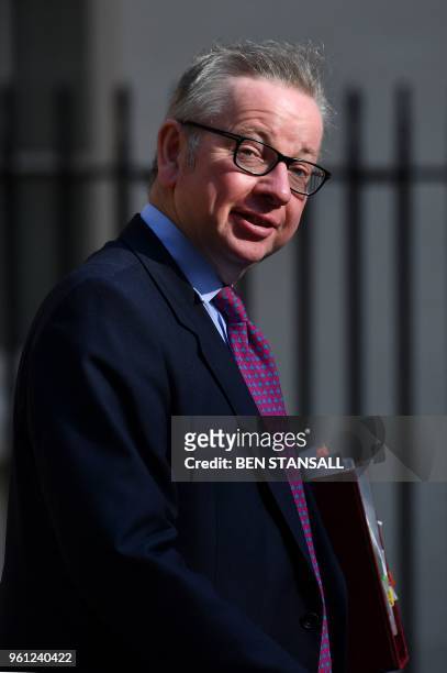Britain's Environment, Food and Rural Affairs Secretary Michael Gove arrives at 10 Downing Street in central London on May 22, 2018 for a meeting of...