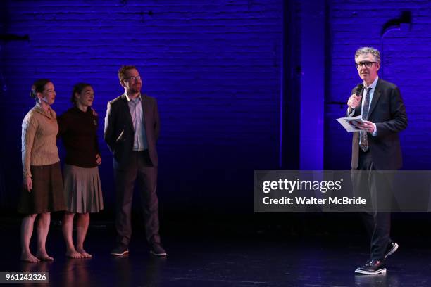Monica Bill Barnes, Anna Bass, Robert Saenz de Viteri and Ira Glass on stage during the 9th Annual LILLY Awards at the Minetta Lane Theatre on May...