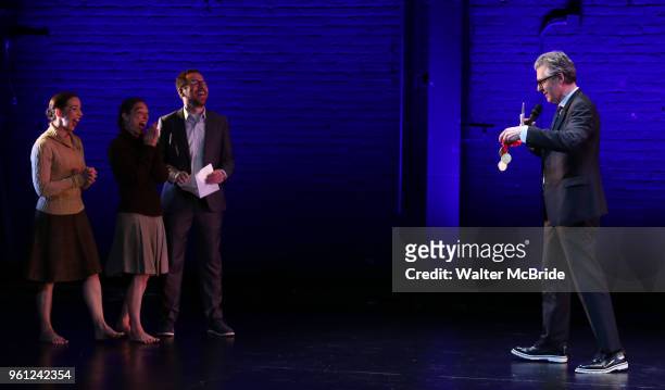 Monica Bill Barnes, Anna Bass, Robert Saenz de Viteri and Ira Glass on stage during the 9th Annual LILLY Awards at the Minetta Lane Theatre on May...