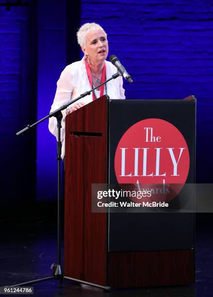 Eve Ensler on stage during the 9th Annual LILLY Awards at the Minetta Lane Theatre on May 21,2018 in New York City.