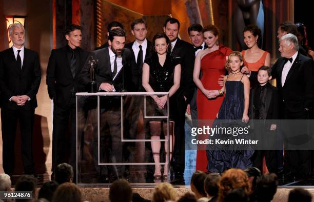 Cast members of "Mad Men" accept the Ensemble In A Drama Series award onstage at the 16th Annual Screen Actors Guild Awards held at the Shrine...