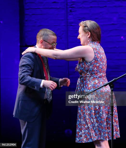 Carl and Sarah Ruhl on stage during the 9th Annual LILLY Awards at the Minetta Lane Theatre on May 21,2018 in New York City.