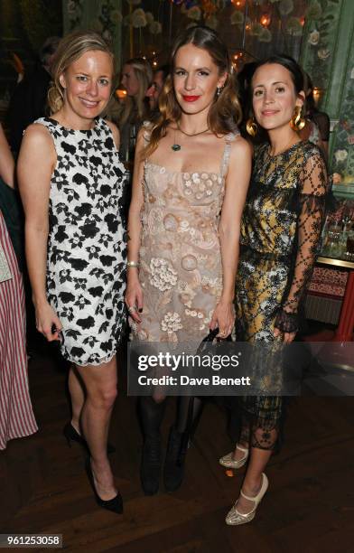 Astrid Harbord, Eugenie Niarchos and Emma Reeve attend the Annabel's x Dior dinner on May 21, 2018 in London, England.