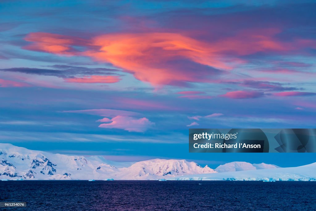 Mountain range at dawn in Gerlache Strait