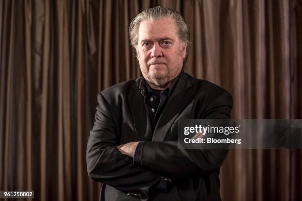 Steve Bannon, former chairman of Breitbart News Network LLC and former Trump political strategist, poses for a photograph following a Bloomberg...