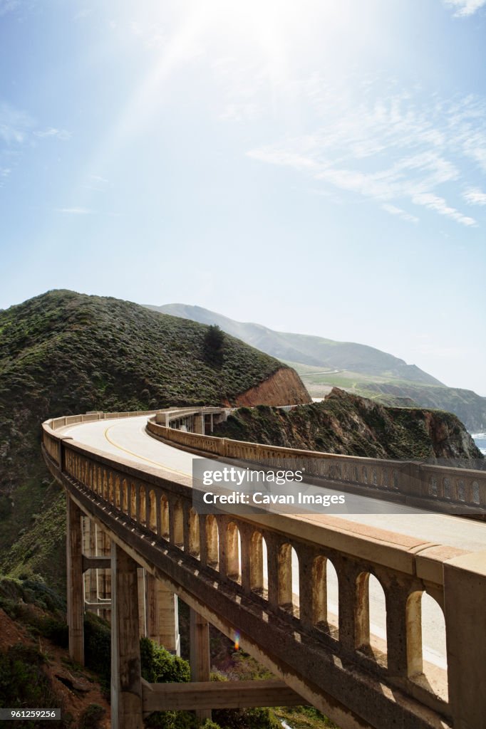 Bixby Creek Bridge and mountains against sky