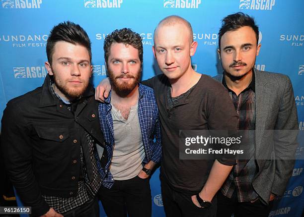 Musicians Dave Welsh, Ben Wysocki, Isaac Slade, and Joe King of The Fray pose at the Music Cafe during the 2010 Sundance Film Festival at Stanfield...