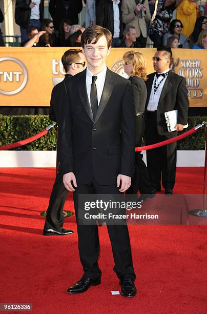 Actor Chris Colfer arrives at the 16th Annual Screen Actors Guild Awards held at the Shrine Auditorium on January 23, 2010 in Los Angeles, California.