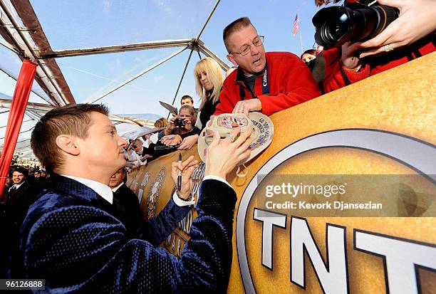 Actor Jeremy Renner arrives at the 16th Annual Screen Actors Guild Awards held at the Shrine Auditorium on January 23, 2010 in Los Angeles,...