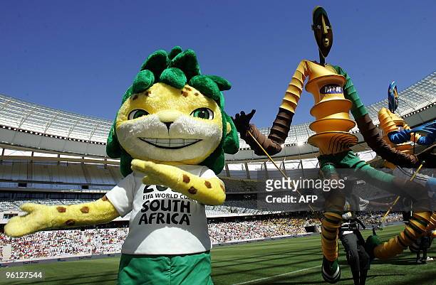 Mascot dances at the Festival of Soccer match between Ajax Cape Town and Santos in the new Cape Town Stadium on January 23, 2010 in Cape town. This...