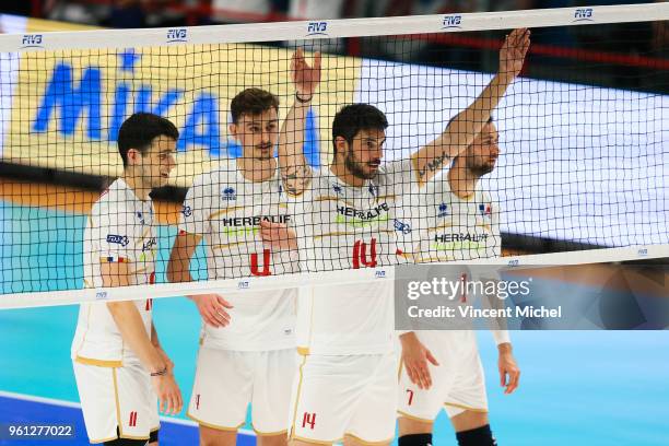 Antoine Brizard , Jean Patry, Nicolas Le Goff and Kevin Tillie of France during the Volleyball Men's Nations League match between France and Japan on...