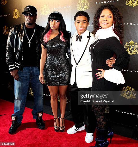 Sean "Diddy" Combs, Nicki Minaj, Justin Combs and Misa Hylton attend Justin Dior Comb's 16th birthday party at M2 Ultra Lounge on January 23, 2010 in...