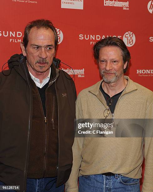 Actor Tommy Lee Jones and Chris Cooper attend "The Company Men" Premiere during the 2010 Sundance Film Festival at Eccles Center Theatre on January...