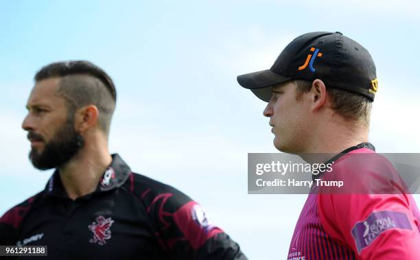 Peter Trego, Captain of Somerset and Ben Brown, Captain of Sussex look on during the Royal London One-Day Cup match between Somerset and Sussex at...