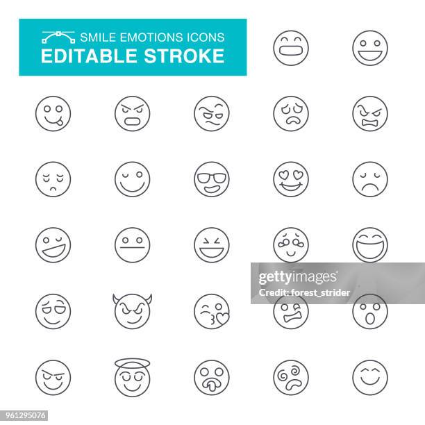 smile editable stroke icons - excitement emoji stock illustrations