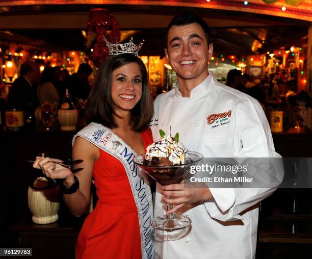 Kelly Annette Sloan , Miss South Carolina, and Buca di Beppo general manager Ryan Smith appear with Buca di Beppo's new Brownie Sundae as contestants...