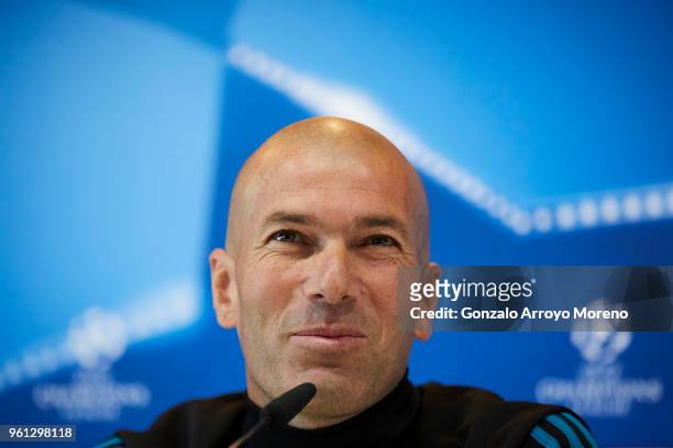 Head coach Zinedine Zidane of Real Madrid CF attends a press conference during the Real Madrid UEFA Open Media Day ahead of the UEFA Champions League...