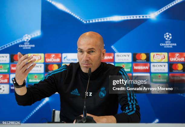 Head coach Zinedine Zidane of Real Madrid CF attends a press conference during the Real Madrid UEFA Open Media Day ahead of the UEFA Champions League...