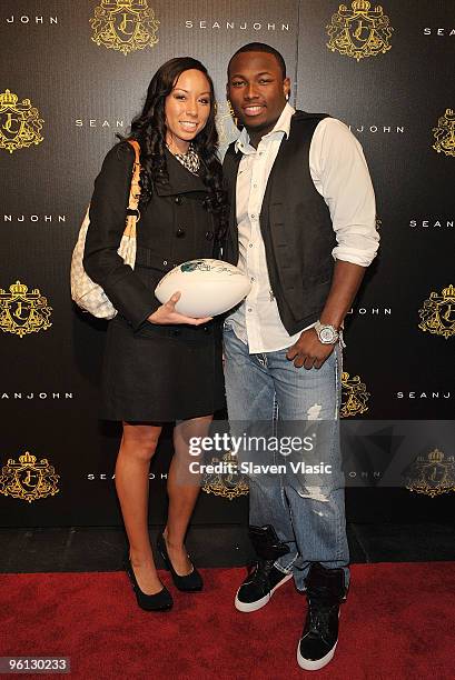 LeSean McCoy and Jules McGuire attend Justin Dior Combs' 16th birthday party at M2 Ultra Lounge on January 23, 2010 in New York City.