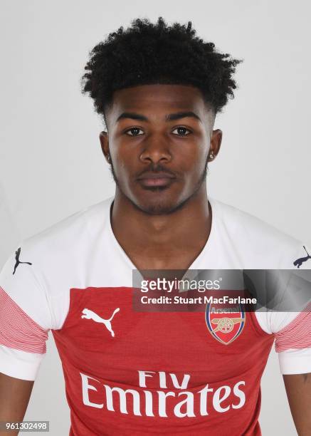 Ainsley Maitland-Niles of Arsenal in the new home kit for season 2018-19 on March 16, 2018 in St Albans, England.