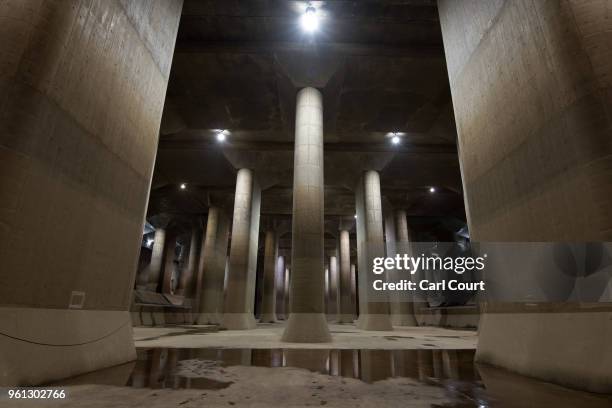 The pressure-adjusting water tank of the Tokyo Metropolitan Area Outer Underground Discharge Channel is pictured on May 22, 2018 in Kasukabe, Japan....