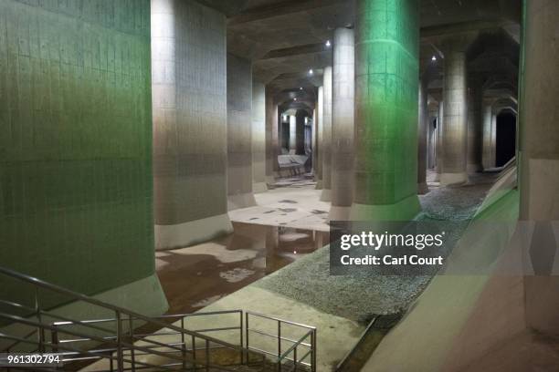 The pressure-adjusting water tank of the Tokyo Metropolitan Area Outer Underground Discharge Channel is pictured on May 22, 2018 in Kasukabe, Japan....