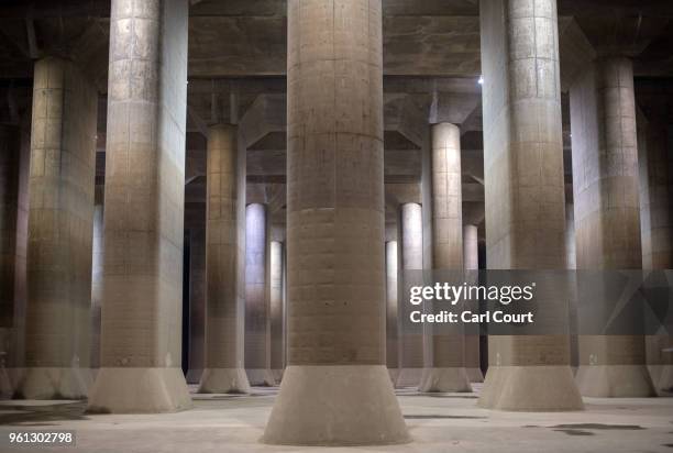 The pressure-adjusting water tank of the Tokyo Metropolitan Area Outer Underground Discharge Channel is pictured on May 22, 2018 in Kasukabe, Japan....