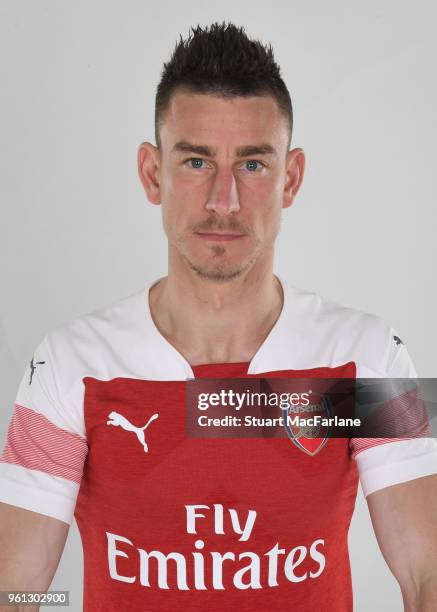 Laurent Koscielny of Arsenal in the new home kit for season 2018-19 on March 16, 2018 in St Albans, England.