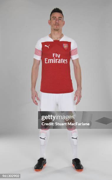 Laurent Koscielny of Arsenal in the new home kit for season 2018-19 on March 16, 2018 in St Albans, England.