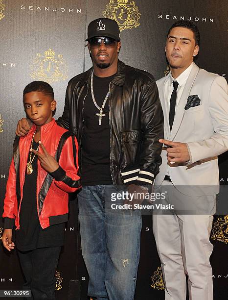 Christian Combs, Sean "Diddy" Combs and Quincy Jones Brown attend Justin Dior Combs' 16th birthday party at M2 Ultra Lounge on January 23, 2010 in...